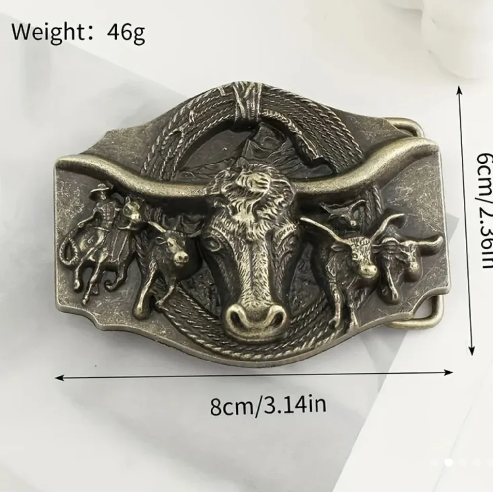 New Men's Western Texas Longhorn 3d bull belt buckle